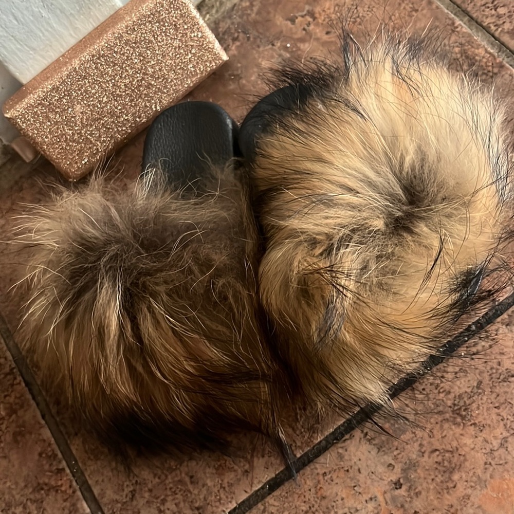 Kids original brown fluffy fur slide